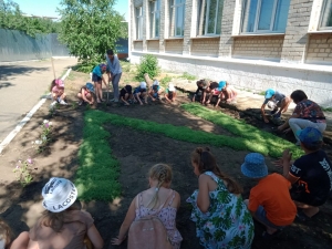 В Грачёвском округе в пришкольном лагере дети высадили клумбу в форме буквы Z